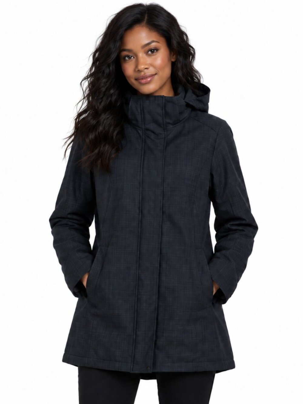 Women’s Dark Gray Plaid Spring Jacket Zip-Off Hood Size XS/TP